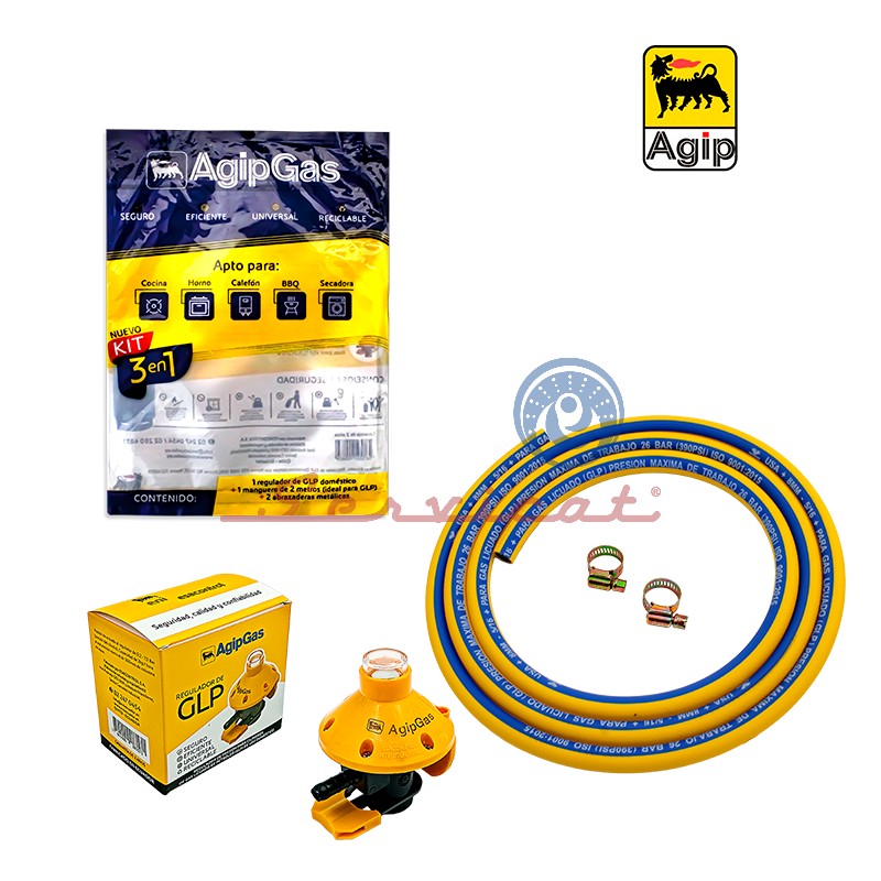 KIT VÁLVULA REGULADORA DE GAS + MANGUERA + ABRAZADERAS ORIGINAL COCINA TODAS LAS MARCAS
