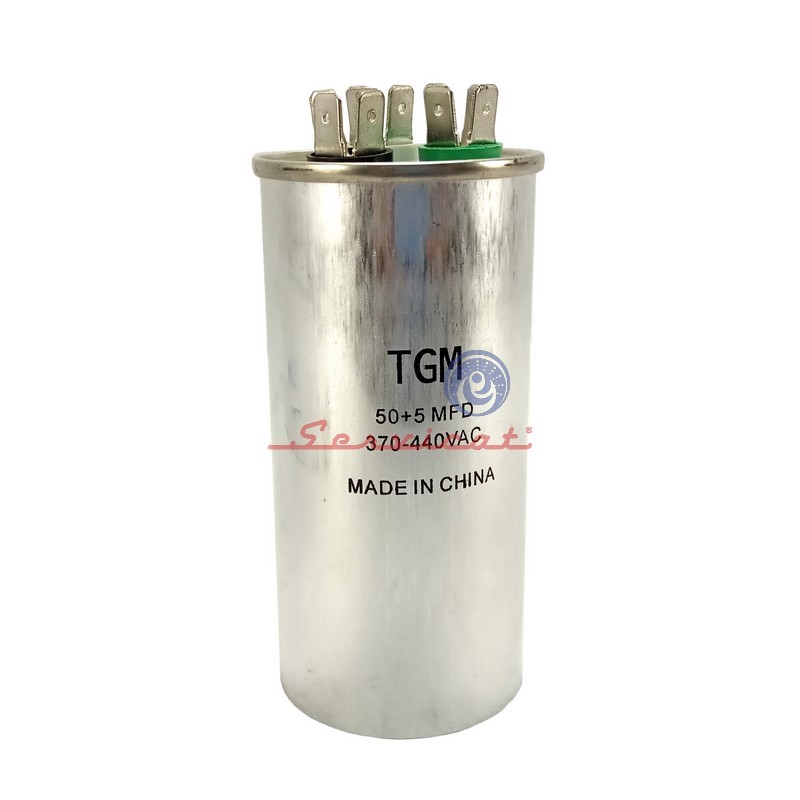 CAPACITOR DE MARCHA 50 + 5UF A 370 - 440VAC AIRE ACONDICONADO TODAS LAS MARCAS