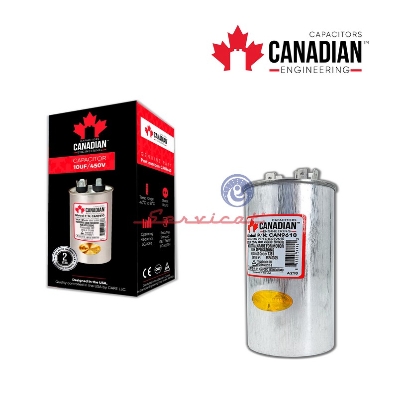 CAPACITOR DE MARCHA 10UF A 450VAC CANADIAN AIRE ACONDICIONADO TODAS LAS MARCAS