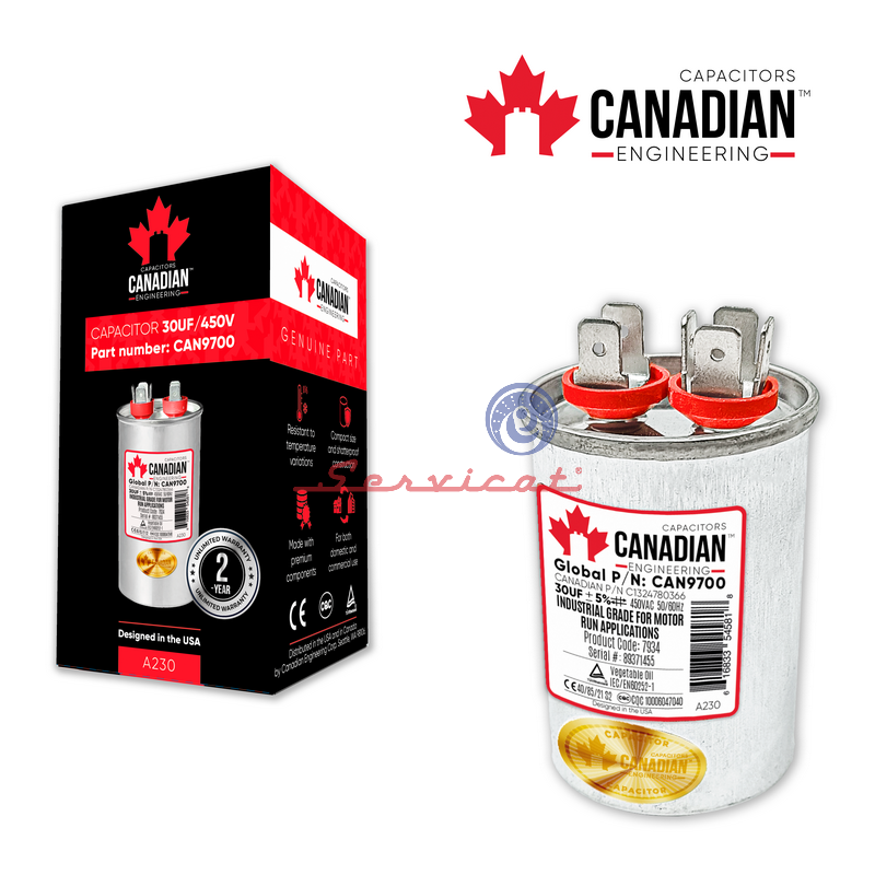 CAPACITOR DE MARCHA 30UF A 450VAC CANADIAN AIRE ACONDICIONADO TODAS LAS MARCAS