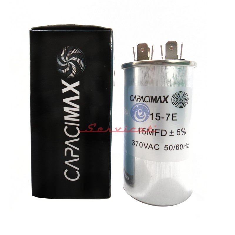 CAPACITOR DE MARCHA 15UF A 370VAC CAPACIMAX REFRIGERADORA TODAS LAS MARCAS