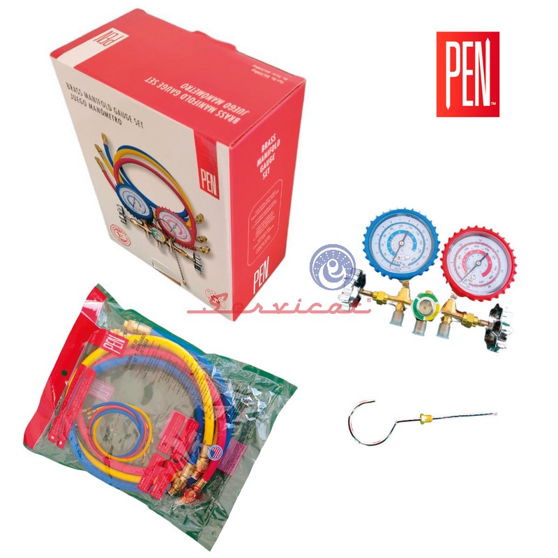 KIT DE MANÓMETROS ANALÓGICOS R134A-R12-R22 PEN REFRIGERADORA Y AIRE ACONDICIONADO TODAS LAS MARCAS