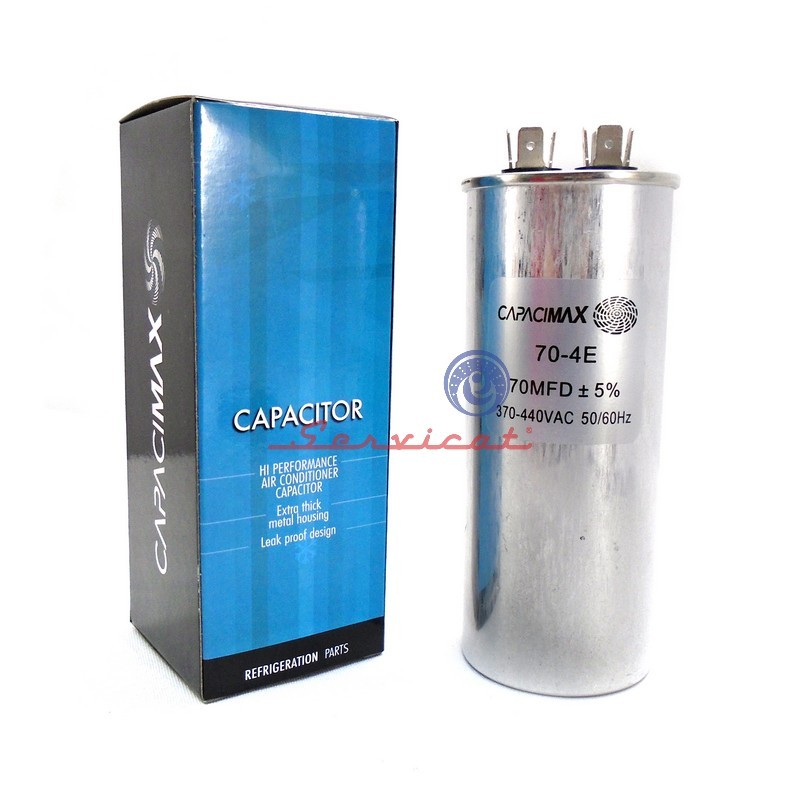 CAPACITOR DE MARCHA 70UF A 370 - 440VAC CAPACIMAX REFRIGERADORA TODAS LAS MARCAS.