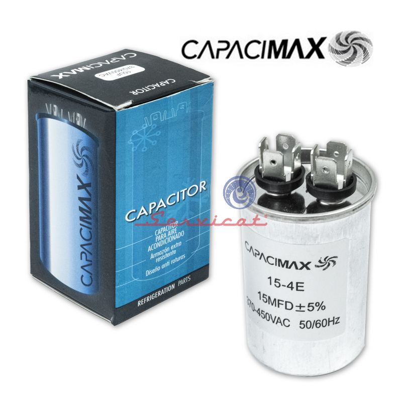 CAPACITOR DE MARCHA 15UF A 370 - 450VAC CAPACIMAX REFRIGERADORA TODAS LAS MARCAS