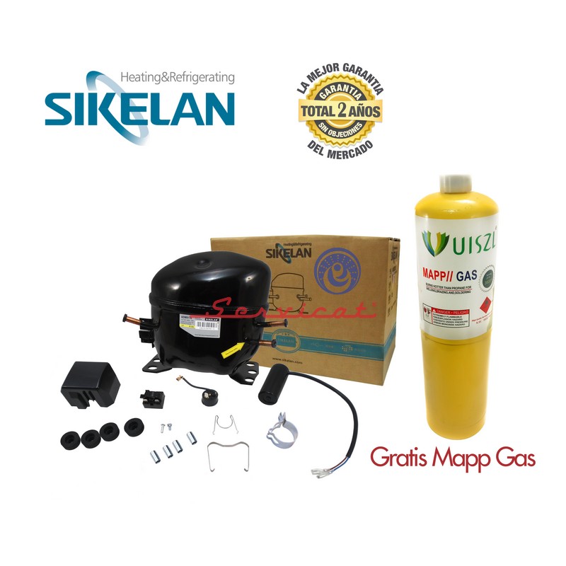 KIT COMPRESOR 1/3 SIKELAN ORIG + GAS R134-A YETI ORIG + VALVULA DE CARGA + SOLDADURA REFRIGERADORA T