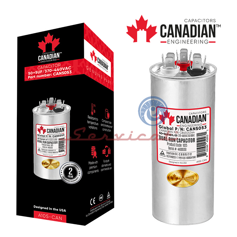 CAPACITOR DE MARCHA 50+5UF A 370-440VAC ORIGINAL CANADIAN AIRE ACONDICIONADO TODAS LAS MARCAS