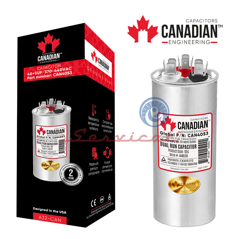 CAPACITOR DE MARCHA 40+5UF A 370-440VAC ORIGINAL CANADIAN AIRE ACONDICIONADO TODAS LAS MARCAS