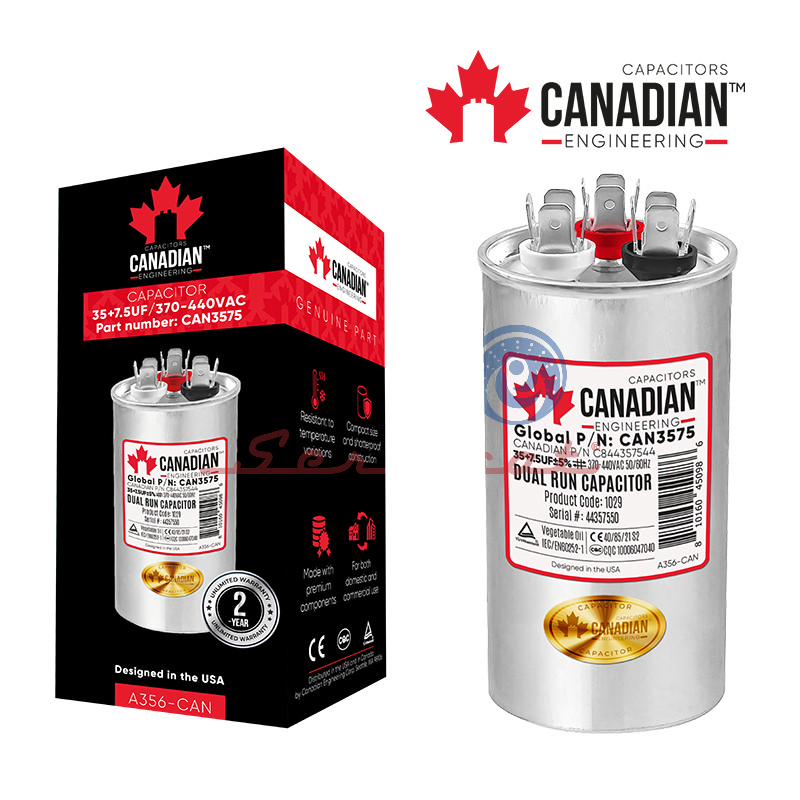 CAPACITOR DE MARCHA 35+7.5UF A 370-440VAC ORIGINAL CANADIAN AIRE ACONDICIONADO TODAS LAS MARCAS