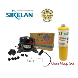 KIT COMPRESOR 1/6 SIKELAN+GAS R134-A YETI+VALVULA DE CARGA+SOLDADURA REFRIGERADORA TODAS LAS MARCAS